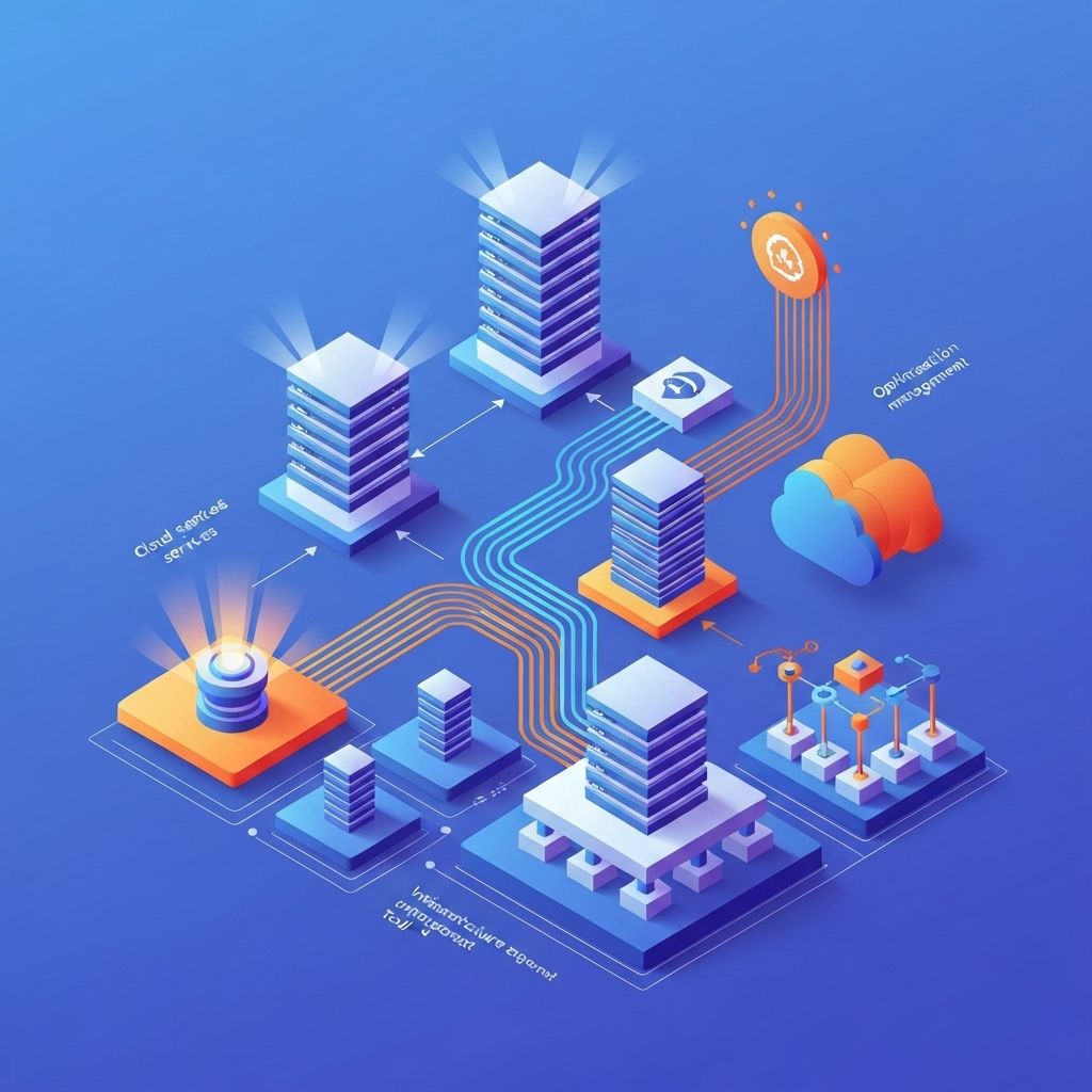 Services illustration showing cloud infrastructure and optimization